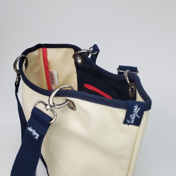 Canvas Crew by Thirty One Purse Handbag Cream Navy Blue Hand Bag Tote - Picture 9 of 11